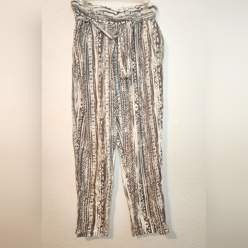 Cali 1950 Linen‎ Blend Summer Vacation Abstract Print Boho Pants, Size L